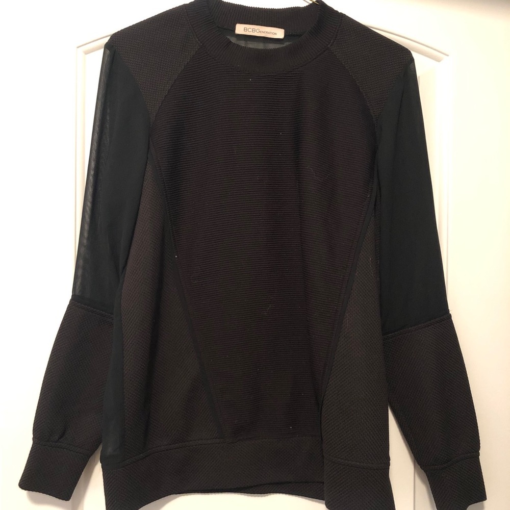 BCBGeneration Black Mesh Ribbed Sweater
